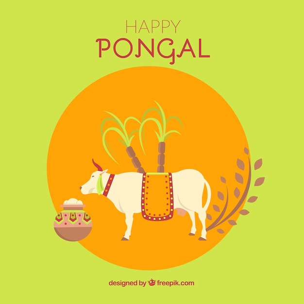 Sfondo pongal felice con una mucca