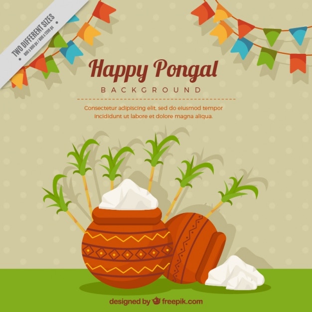 Sfondo pongal felice con ghirlande e canna da zucchero