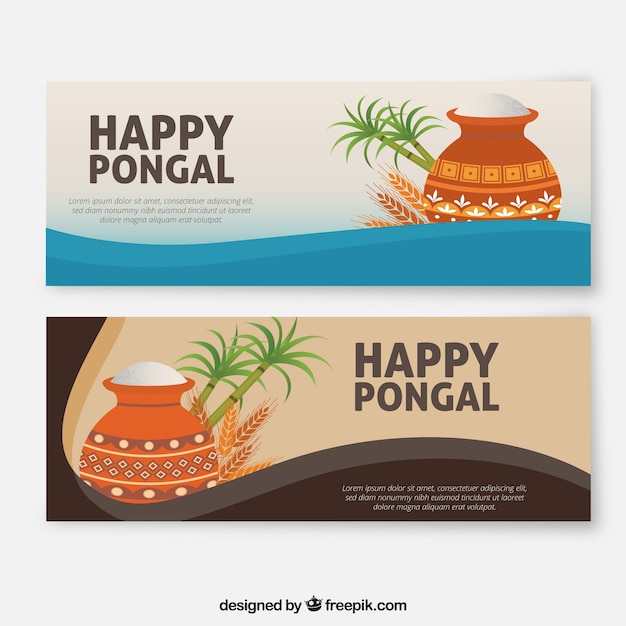 Free vector happy pongal banners in flat design