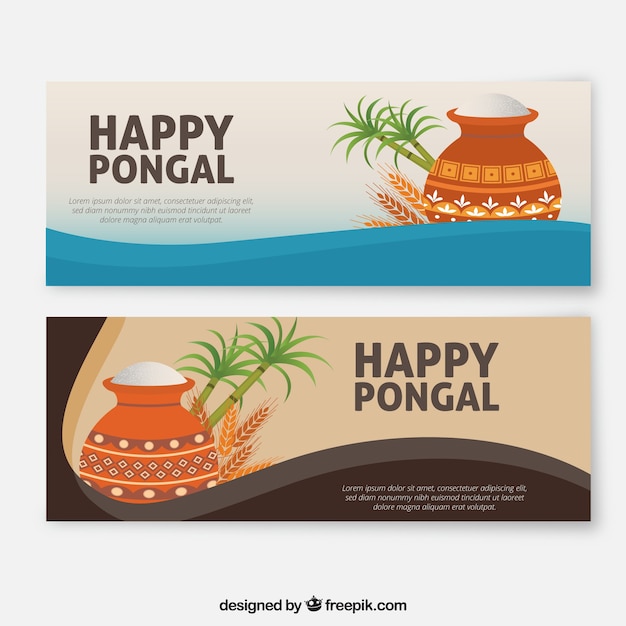 Vettore gratuito banner pongal felici in design piatto