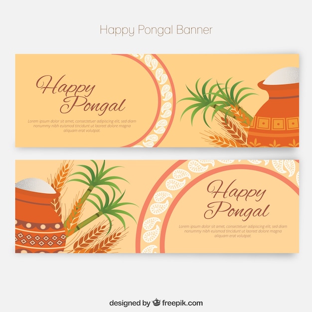 Free vector happy pongal banners in a flat style