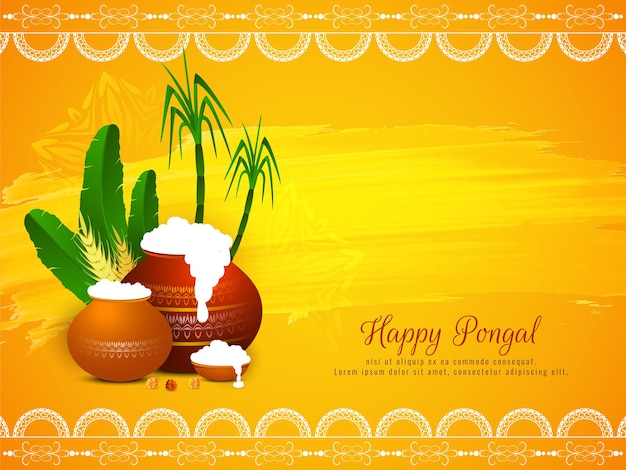 Happy pongal festival artistic yellow color background design vector