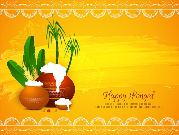 Happy Pongal festival artistic yellow color background design vector