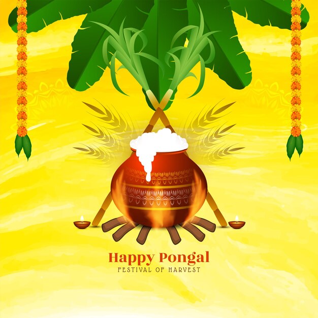 Free Vector happy pongal festival yellow color background design vector