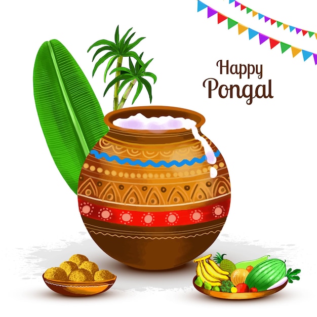 Vettore gratuito sfondo della carta di felicità per la festa del raccolto di pongal