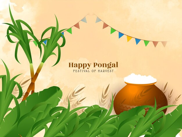 Happy Pongal harvest festival greeting background design vector