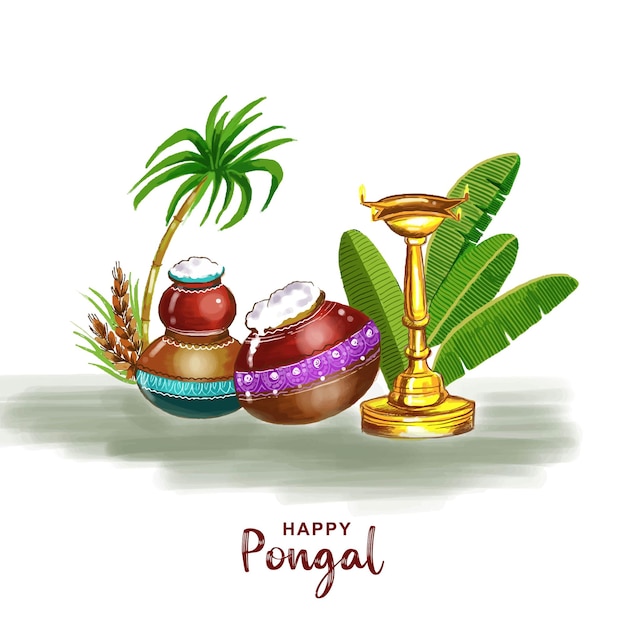 Free vector happy pongal holiday harvest festival of tamil nadu south india background