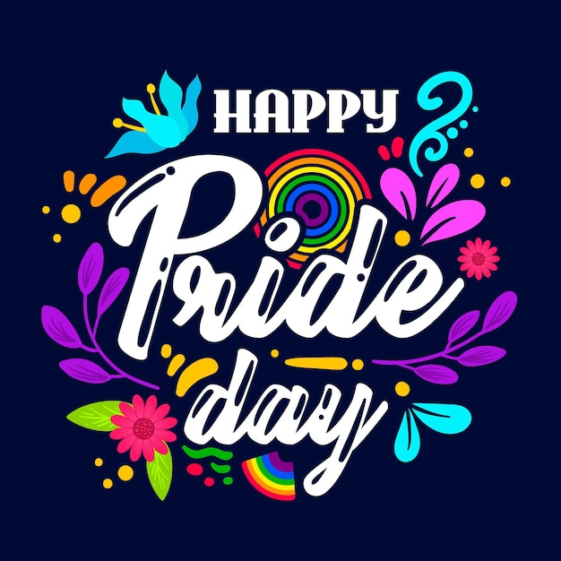 Happy pride day lettering and flowers