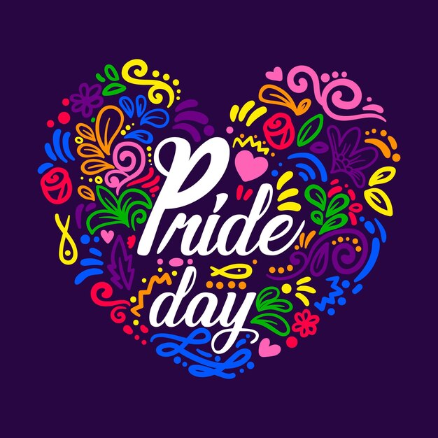 Happy pride day lettering in a heart