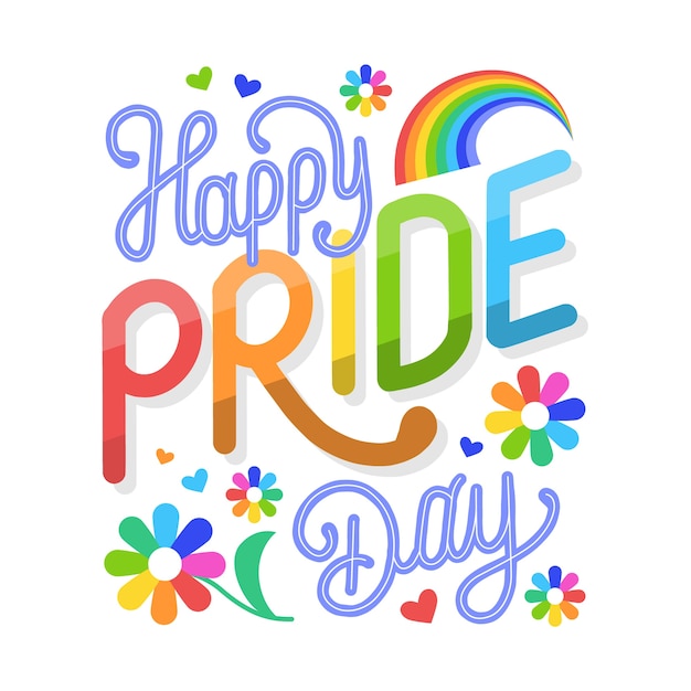 Free vector happy pride day lettering with flowers