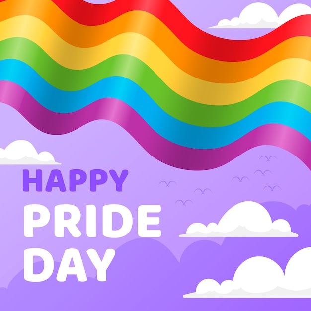 Happy pride day with rainbow flag and clouds