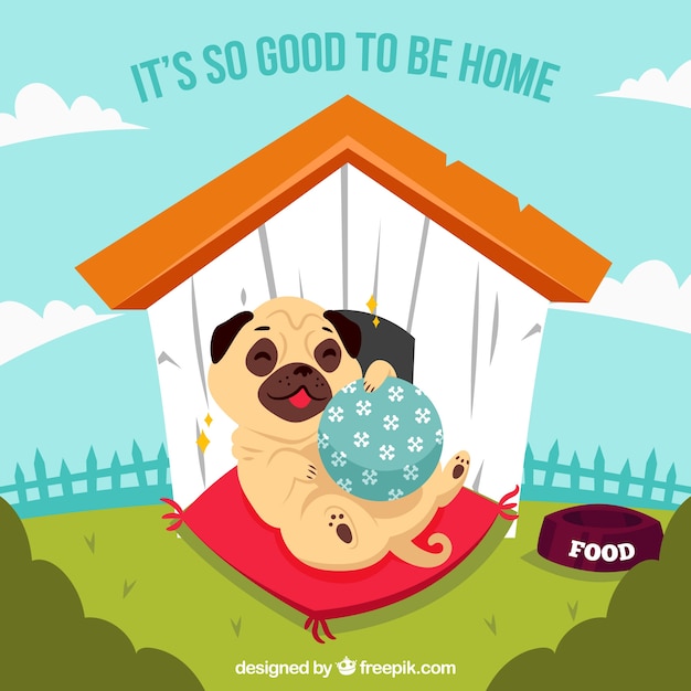 Free vector happy pug playing with ball