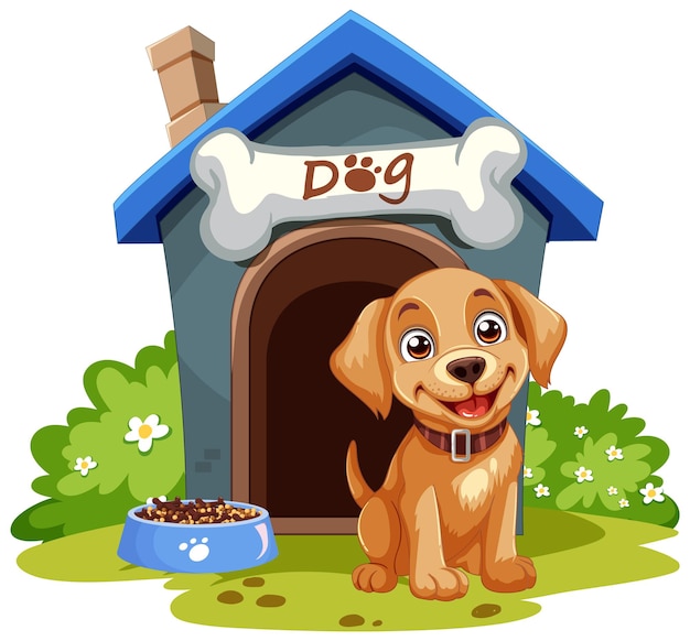 Free vector happy puppy with colorful doghouse