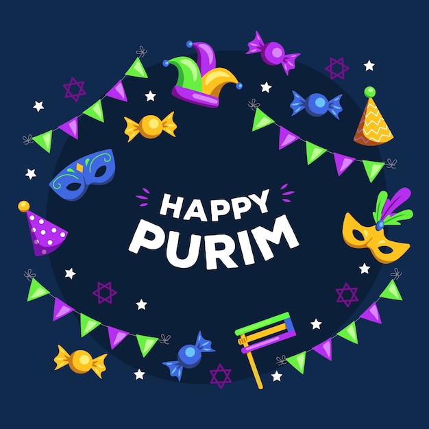 Happy purim day banner with garlands