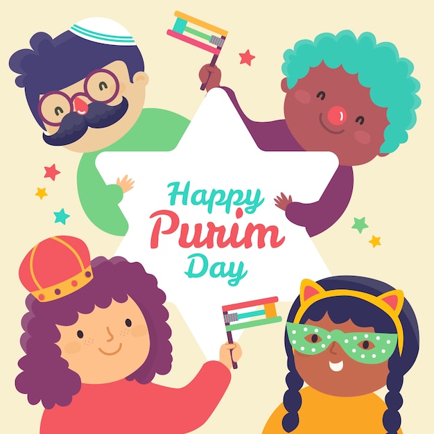 Happy purim day with dressed up people