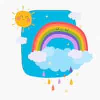 Free vector happy rainbow and sun in the sky