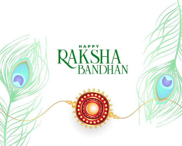 Happy raksha bandhan banner with rakhi and peacock feather design