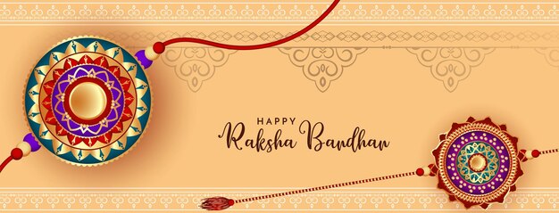 Дизайн баннера индийского религиозного фестиваля Happy Raksha Bandhan