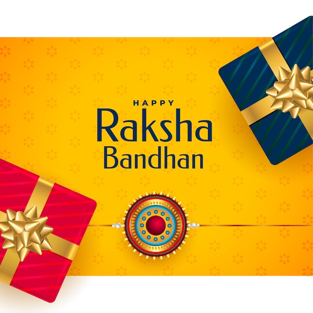 Happy raksha bandhan rakhi festival greeting with gift boxes