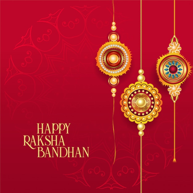 Free vector happy raksha bandhan red background with decorative rakhi