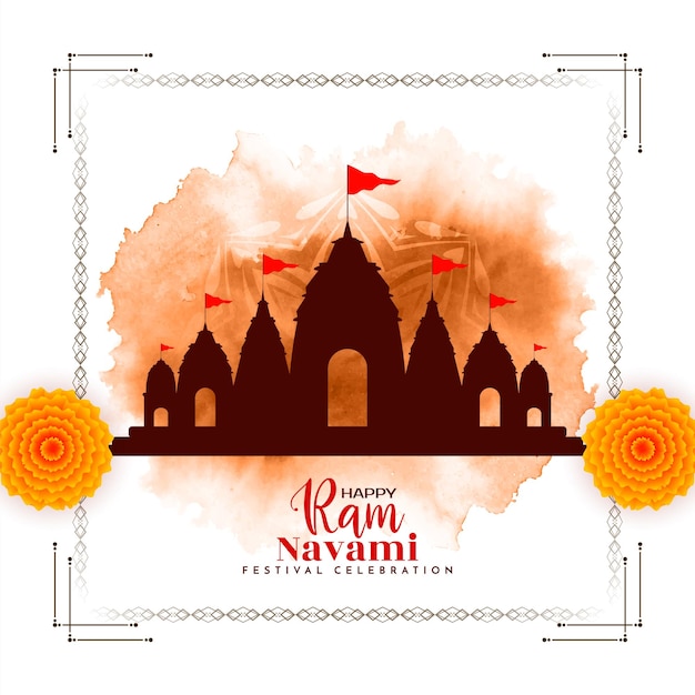 Happy ram navami cultural hindu festival wishes celebration card vector