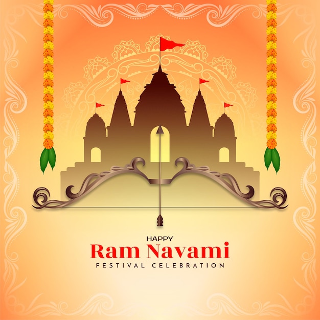 Free vector happy ram navami festival celebration temple background vector