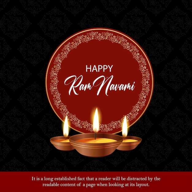 Happy ram navami greetings black maroon background indian hinduism festival social media banner free vector