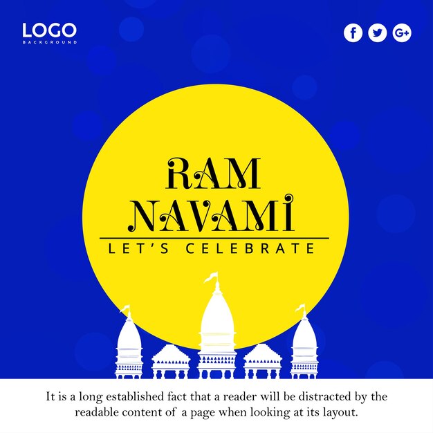 Happy Ram Navami Greetings Blue Yellow Background Indian Hinduism Festival Social Media Banner Free Vector