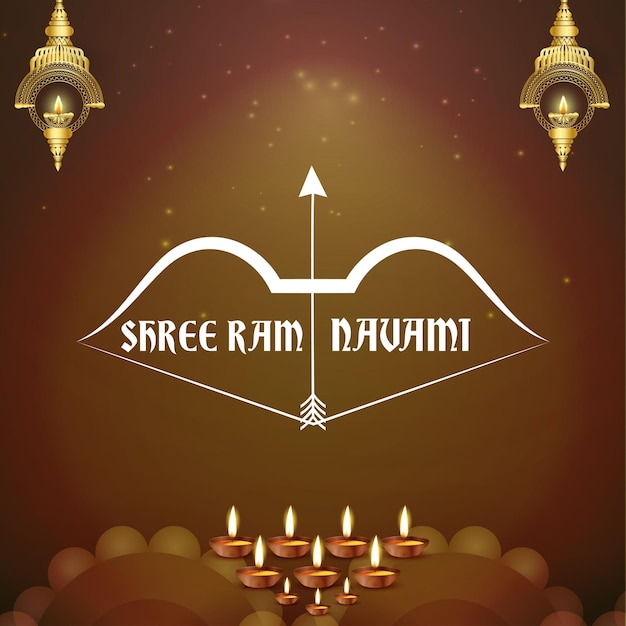 Happy Ram Navami Greetings Brown White Background Indian Hinduism Festival Social Media Banner Free Vector