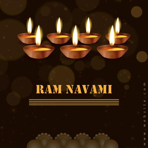 해피 램 Navami 인사말 어두운 갈색 노란색 배경 인도 힌두교 축제 소셜 미디어 배너 무료 벡터