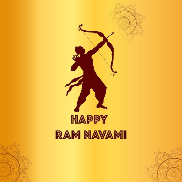 Happy Ram Navami Привет Золотой коричневый фон Индийский фестиваль индуизма Баннер в социальных сетях Бесплатные векторы