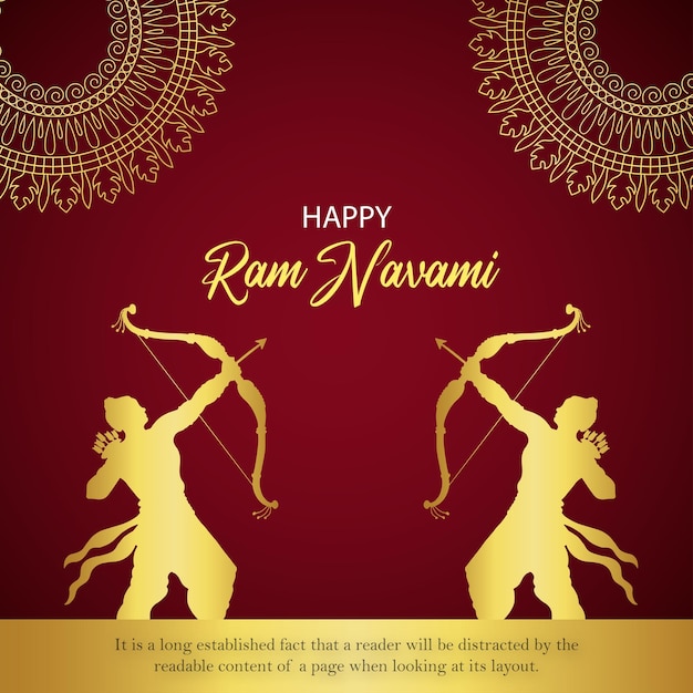 Felice ram navami saluti maroon golden background festival dell'induismo indiano social media banner vettore gratuito