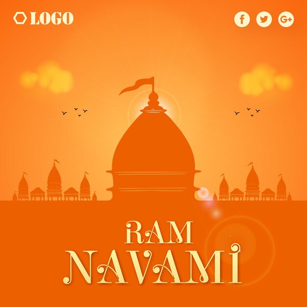 ハッピーラムナバミ挨拶オレンジ色の背景インドのヒンドゥー教フェスティバルソーシャルメディアバナー無料ベクトル