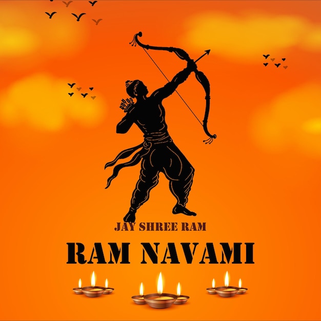 Felice ram navami saluti arancio sfondo nero festival induismo indiano social media banner vettore libero