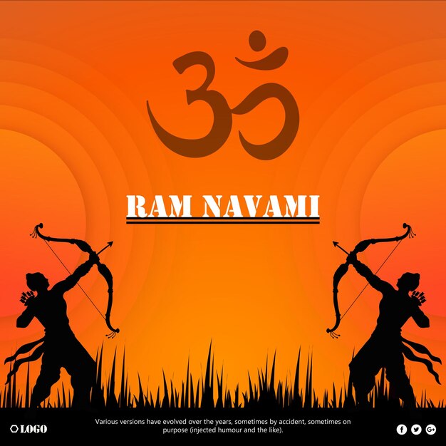 해피 램 Navami 인사말 오렌지 검정색 배경 인도 힌두교 축제 소셜 미디어 배너 무료 벡터