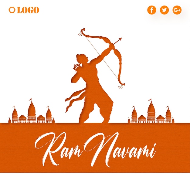 Happy Ram Navami Greetings Orange White Background Indian Hinduism Festival Social Media Banner Free Vector