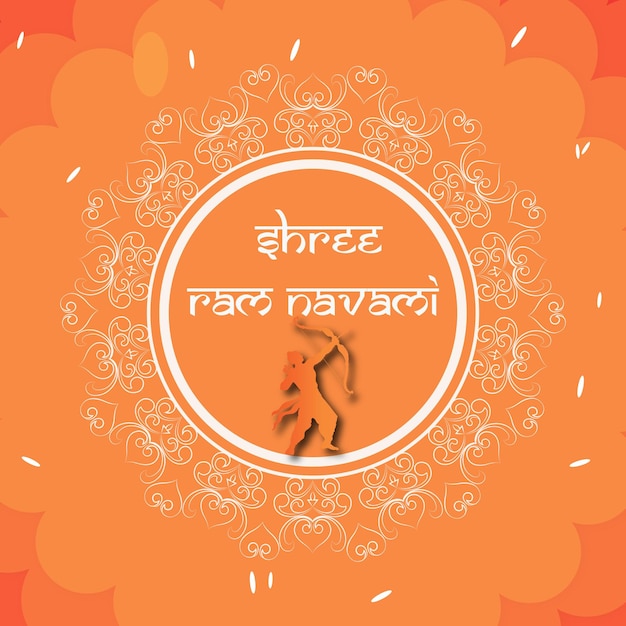 ハッピーラムナバミ挨拶オレンジホワイト背景インドのヒンドゥー教フェスティバルソーシャルメディアバナー無料ベクトル