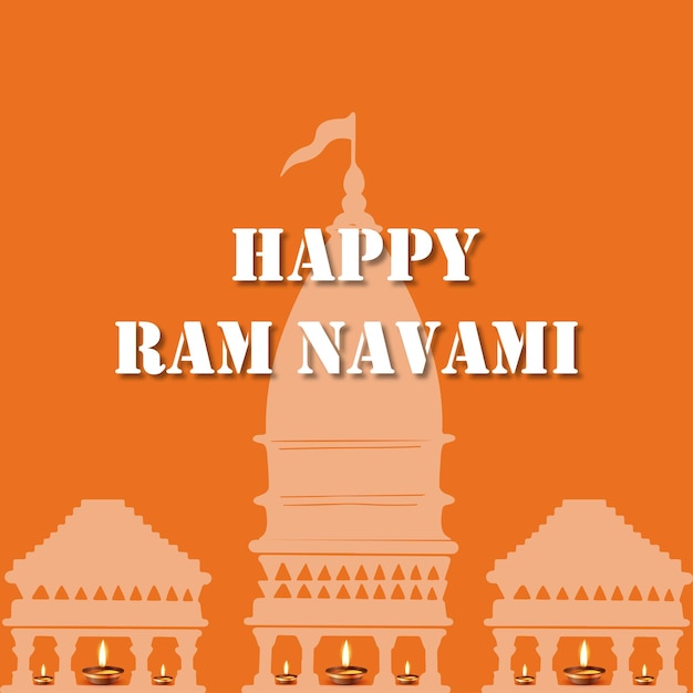 Happy ram navami привет оранжевый белый фон индийский фестиваль индуизма баннер социальных средств бесплатные векторные