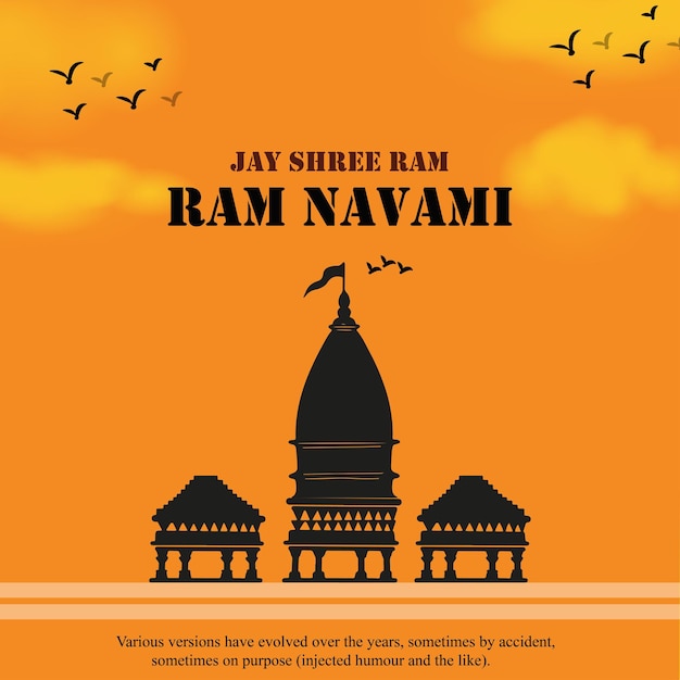 Счастливый Рам Навами Привет Оранжевый Желтый Фон Индийский Фестиваль Индуизма Баннер Социальных Средств Бесплатные Векторные