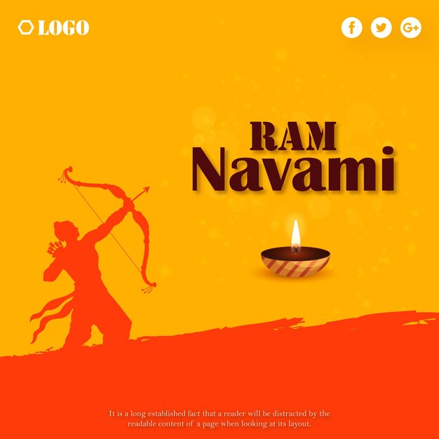 Free vector happy ram navami greetings orange yellow background indian hinduism festival social media banner free vector