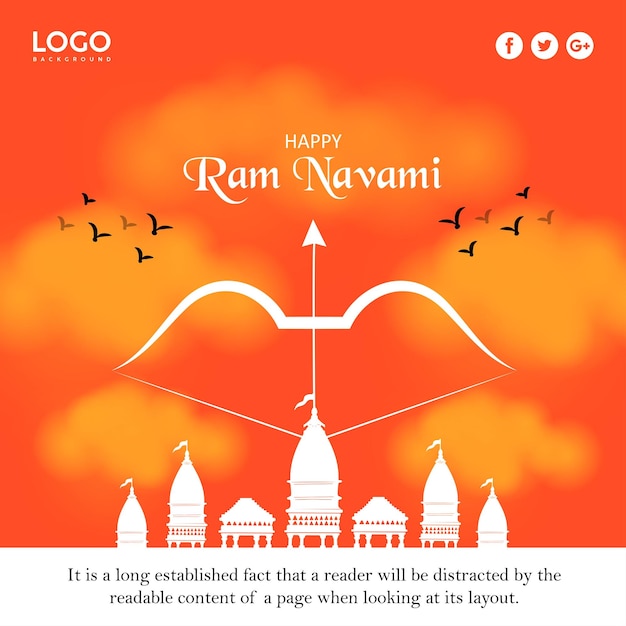 Felice ram navami saluti sfondo giallo arancione festival dell'induismo indiano social media banner vettore gratuito