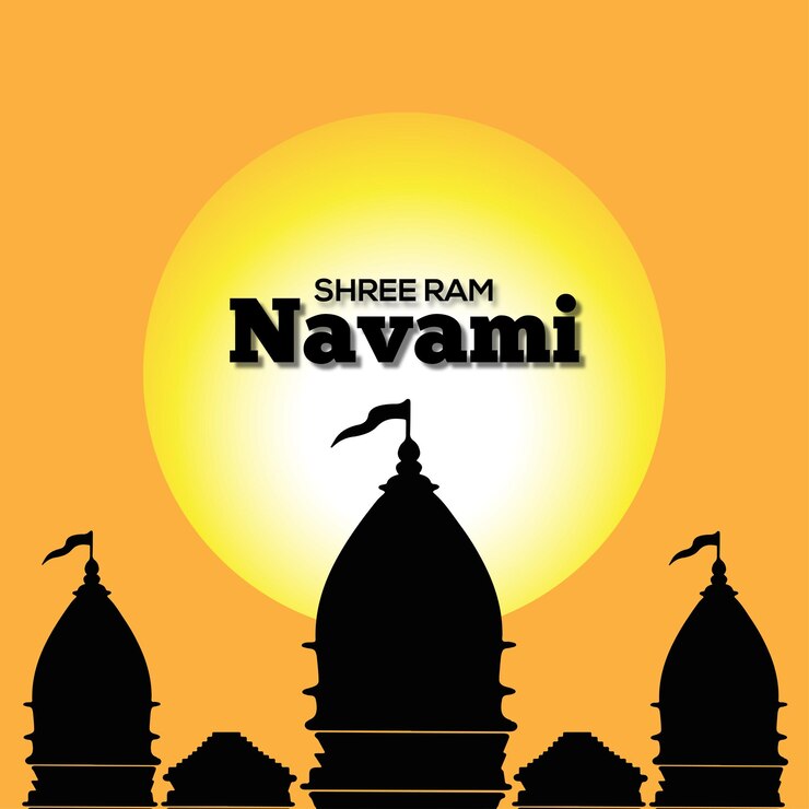 मुफ़्त वेक्टर happy ram navami greetings orange yellow black background indian hinduism festival social media banner free vector