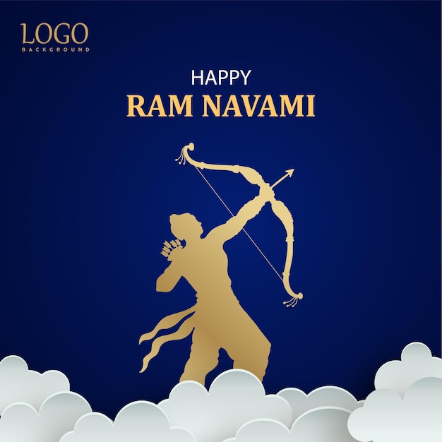 Happy Ram Navami Greetings Royal Blue Beige Background Indian Hinduism Festival Social Media Banner Free Vector