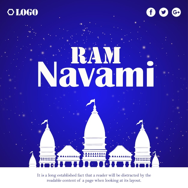 Felice ram navami saluti royal blue sfondo bianco festival dell'induismo indiano social media banner vettore gratuito