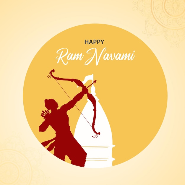 해피 램 navami 인사말 노란색 베이지색 배경 인도 힌두교 축제 소셜 미디어 배너 무료 벡터