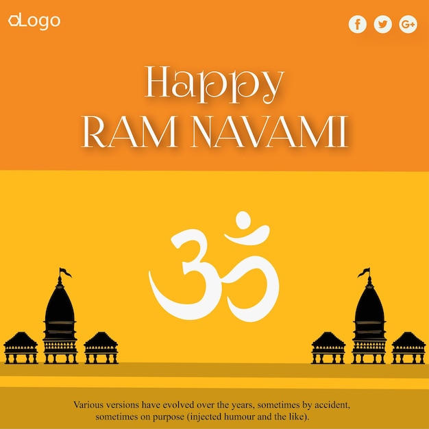 Happy ram navami greetings yellow orange background indian hinduism festival social media banner free vector