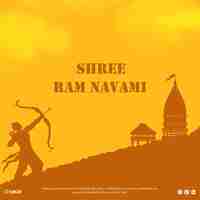 Free vector happy ram navami greetings yellow orange background indian hinduism festival social media banner free vector