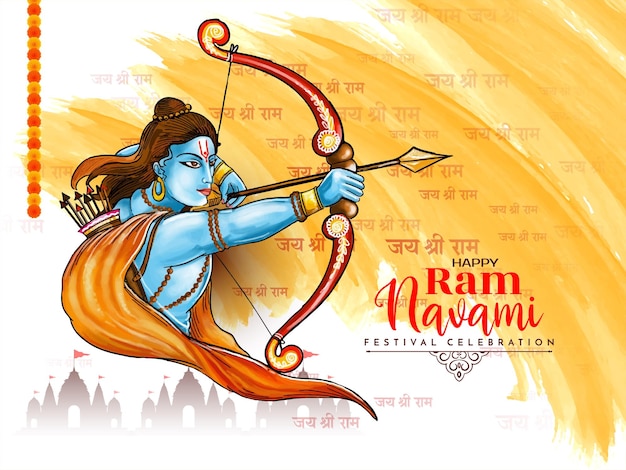 Happy ram navami hindu festival background with lord rama design