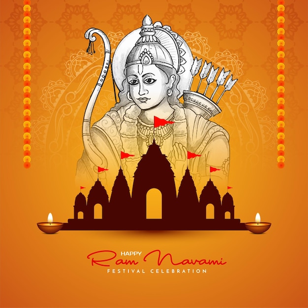Дизайн карточки с традиционным индуистским праздником "Счастливая Рама Навами"