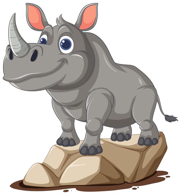 Happy Rhino Standing on a Rock